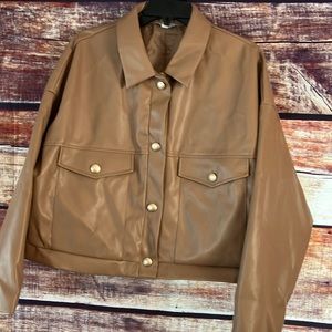 Ophelia Roe Vegan Leather Crop Jacket NWT Camel Brown Tan Soft 3X